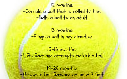 A tennis ball with text explaining a game for children.