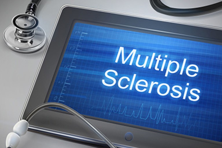 Multiple sclerosis spelled out on a tablet.