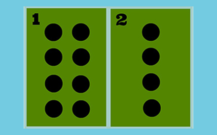 Patterns (dots on a page) to describe how to set up cones for a hula hoop tire run game.