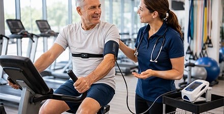 A physical therapist providing cardiac rehabilitation