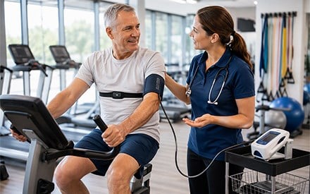 A physical therapist providing cardiac rehabilitation