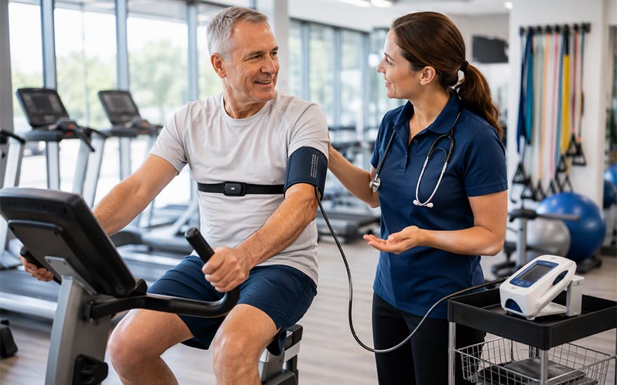 A physical therapist providing cardiac rehabilitation