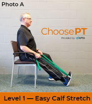 A physical therapist shows how to do a calf stretch.