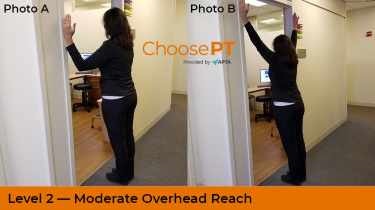 A physical therapist shows how to do an overhead reach.