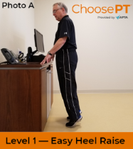 A physical therapist demonstrating the heel rais exercise.