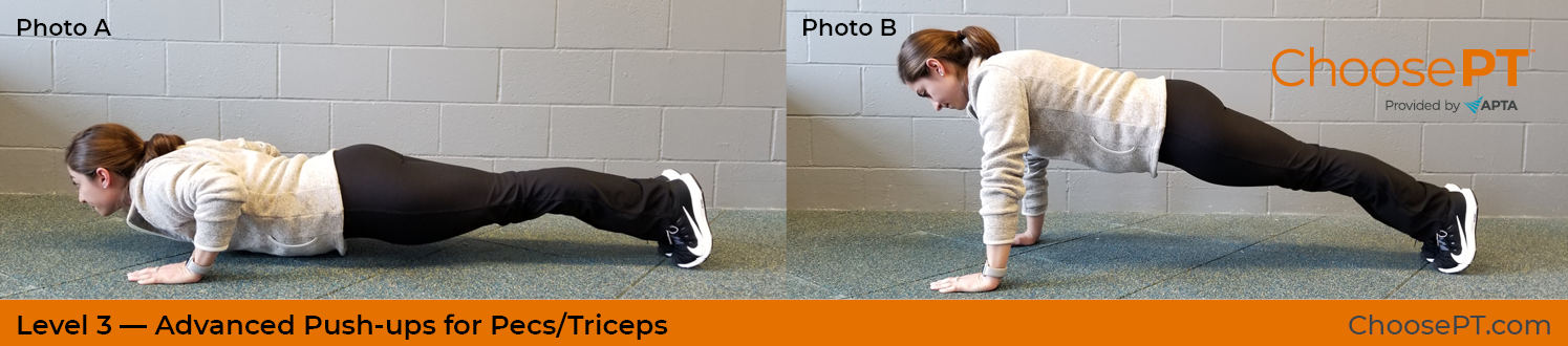 A physical therapist shows how to do push-ups.