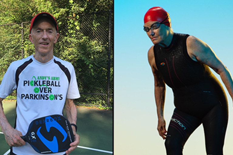 Senior pickleball athlete Andy Leighton and triathlete Patsy Lillehei