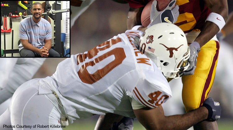 Robert Killebrew making a tackle for the Texas Longhorns.