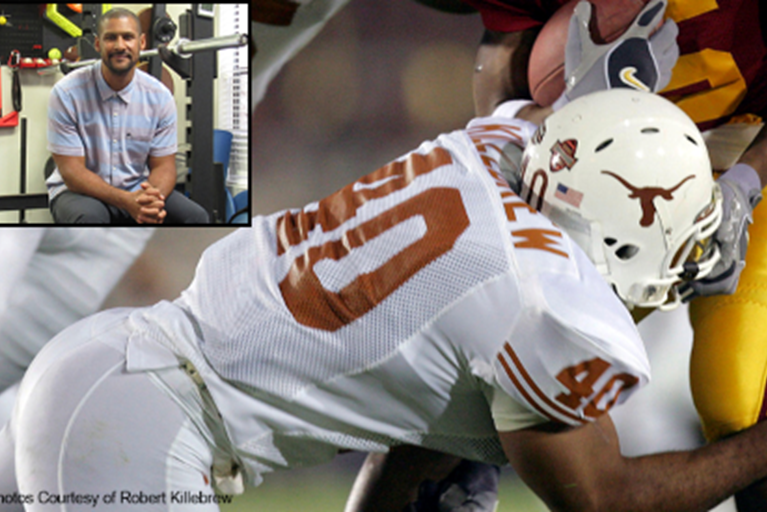 Robert Killebrew making a tackle for the Texas Longhorns.