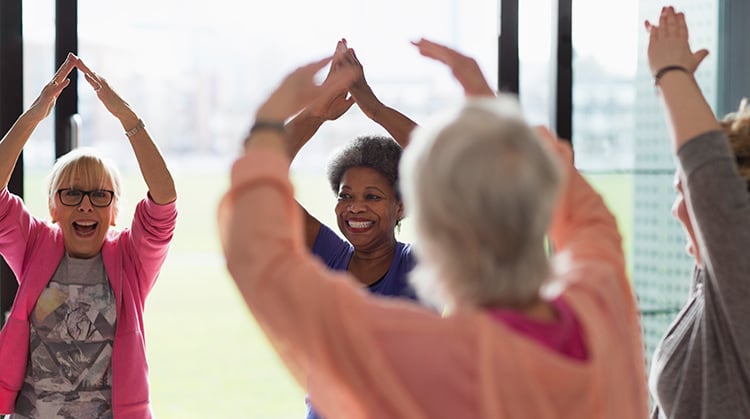 A group of women in an exercise class.