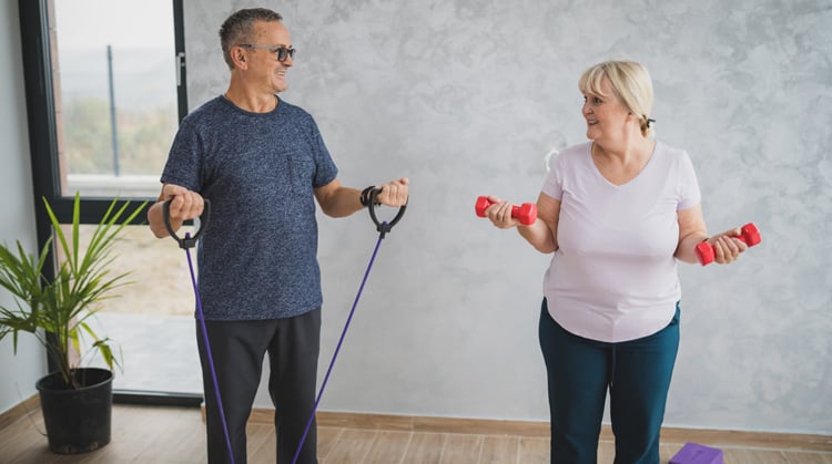 Two people doing strengthening exercises