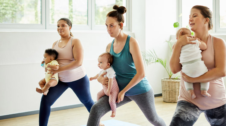 Mothers exercising with babies.