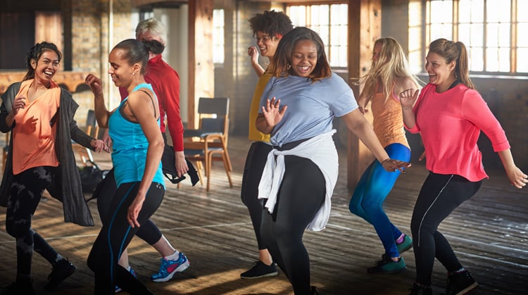 Group of women in an exercise class.