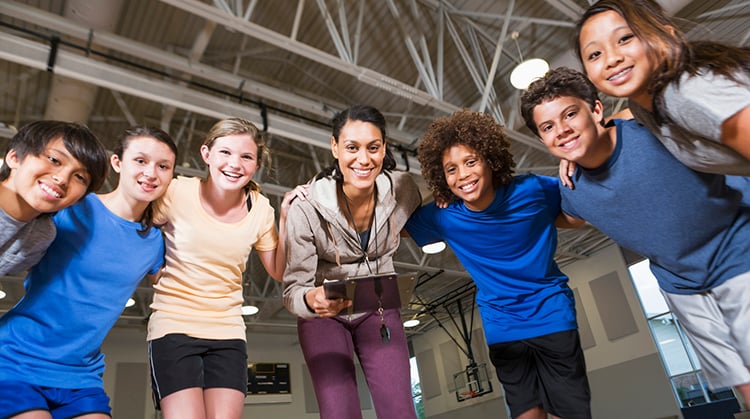 A group of teens during a physical education class.